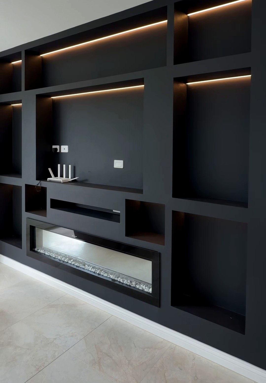 Media wall LED shelving